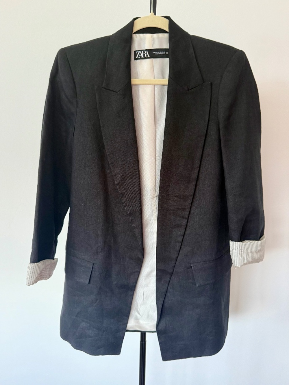 Zara Linen Blazer with Rolled Sleeves Black XS
